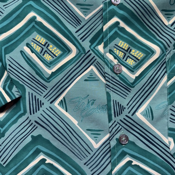 VTG WILLIE ESCO Men XL Green Turtle Fish Abstract Print Button-Up Hawaiian Shirt - Picture 4 of 10